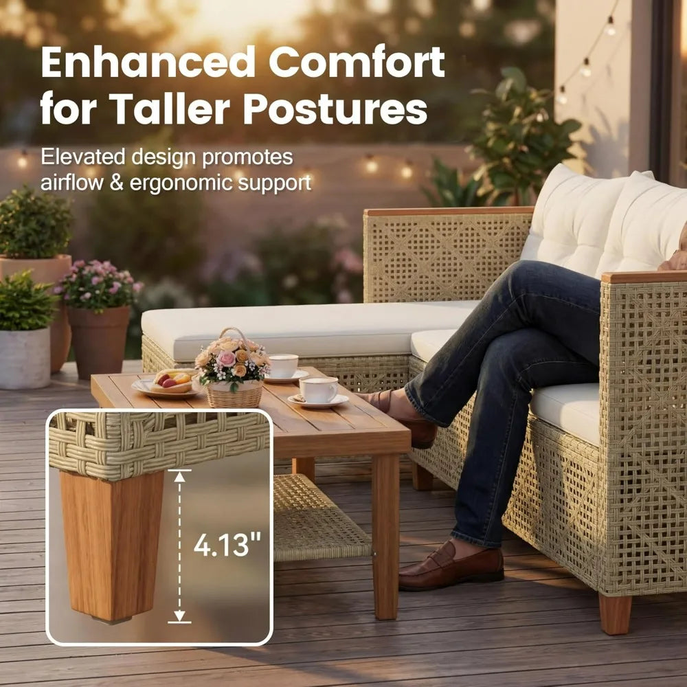 Devoko Wicker Patio Outdoor Sofa Sectional Couch Set With Pillows