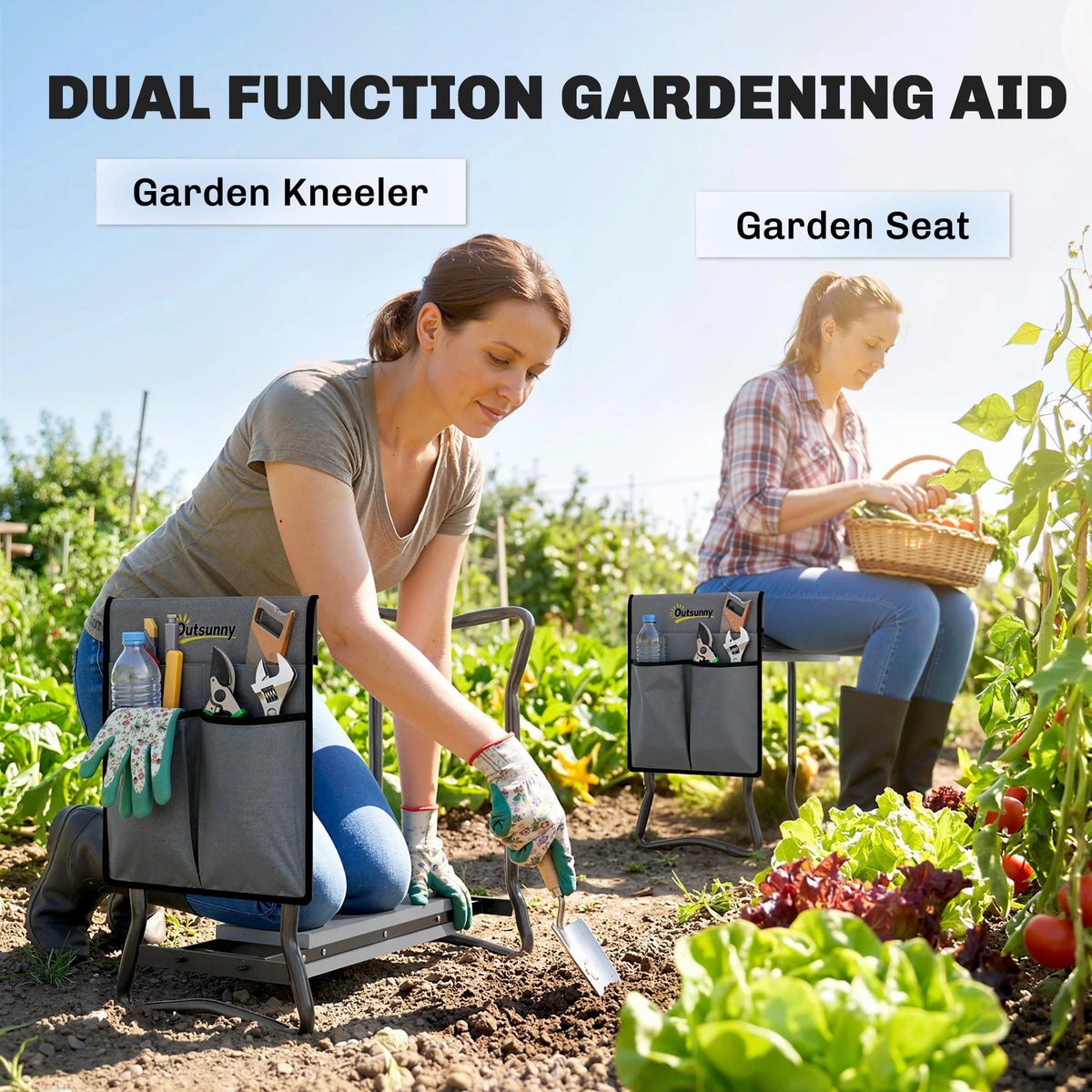 Outsunny Folding Garden Kneeler Bench With Tool Pouch