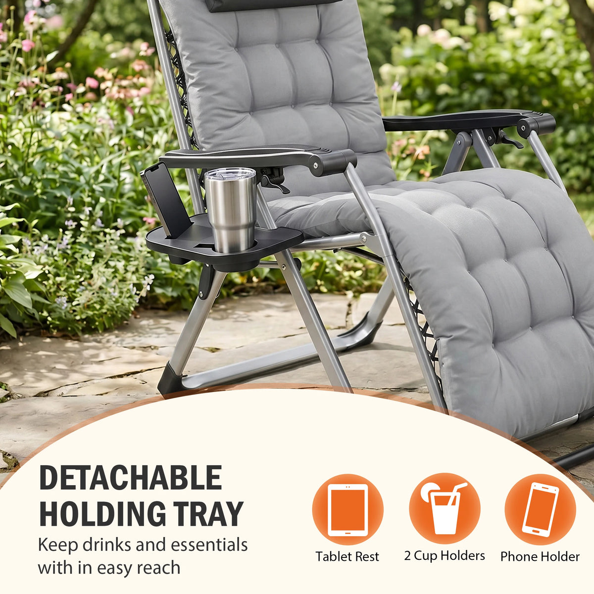 JHK Zero Gravity Reclining Camping Lounge Chair Cup Holder