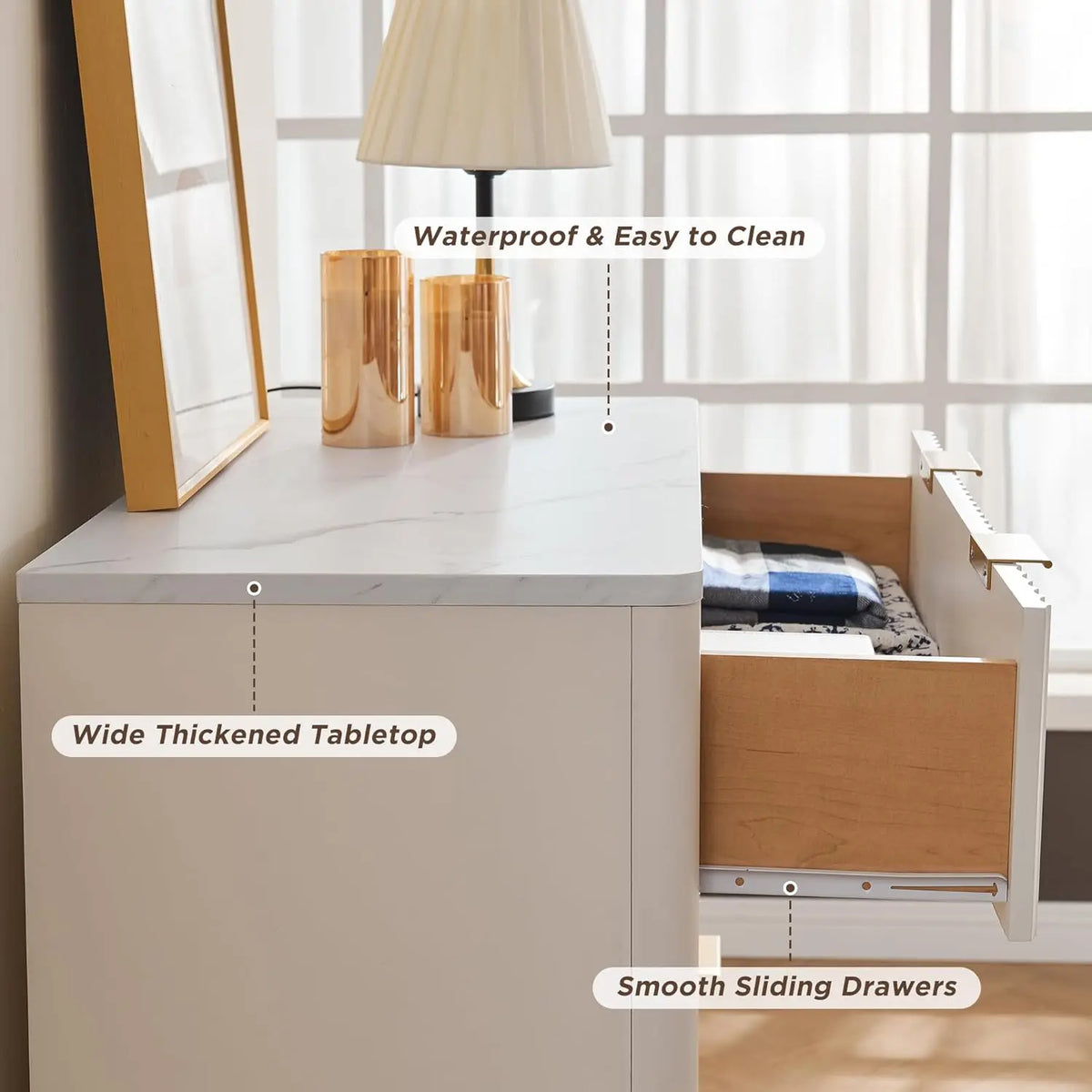 Modern Fluted 5 Drawers Dresser Wooden Storage Chest