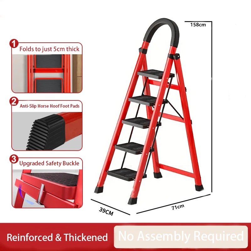 Premium Stainless Steel Foldable Step Ladder With Tool Holder