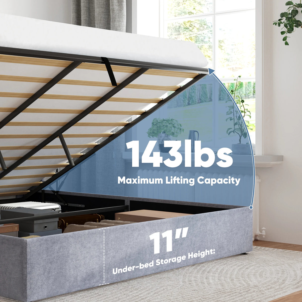 JHK Modern Hydraulic Storage Bed Frame With Wingback Headboard