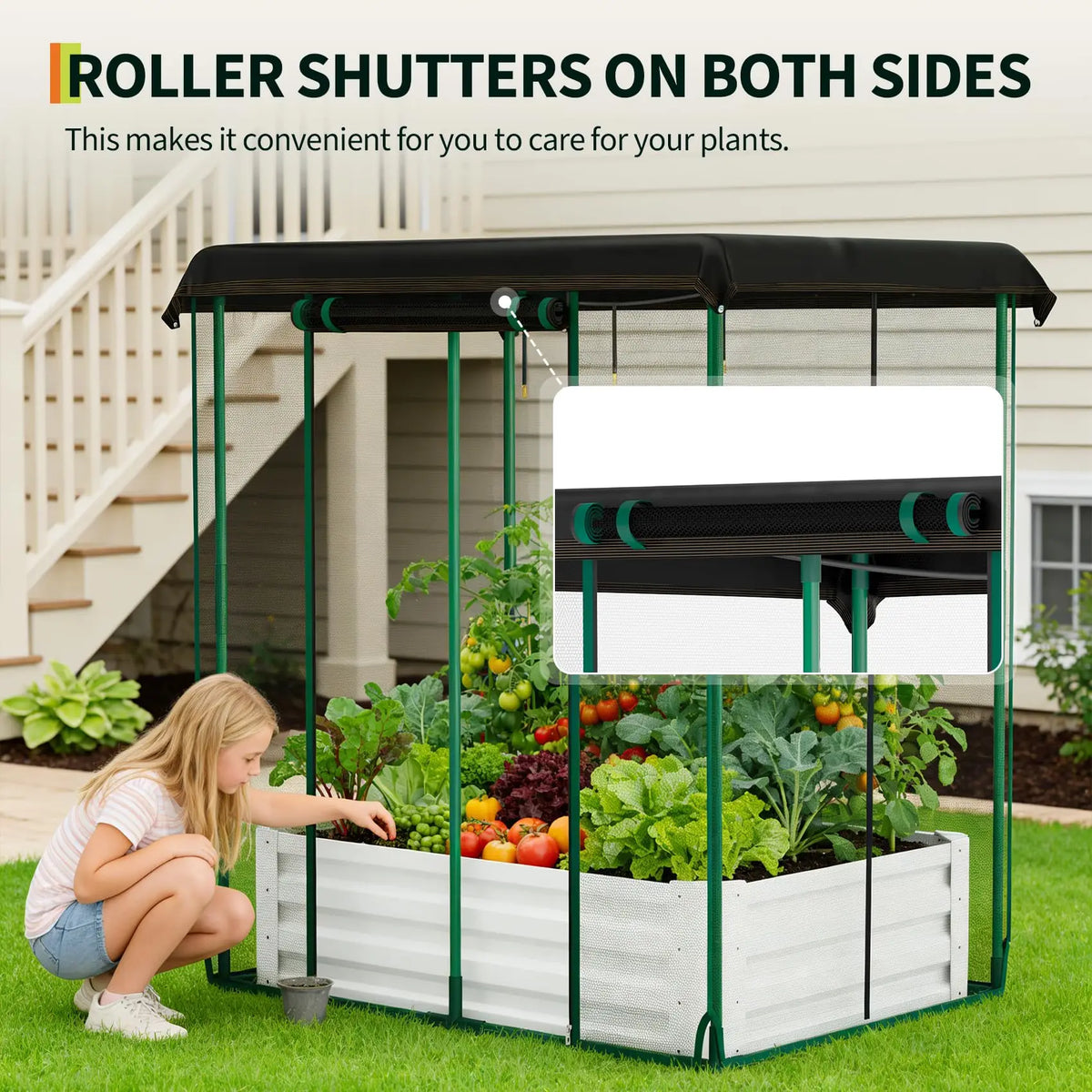 HiMISS 3In1 Galvanized Metal Raised Garden Bed Drip Irrigation Net