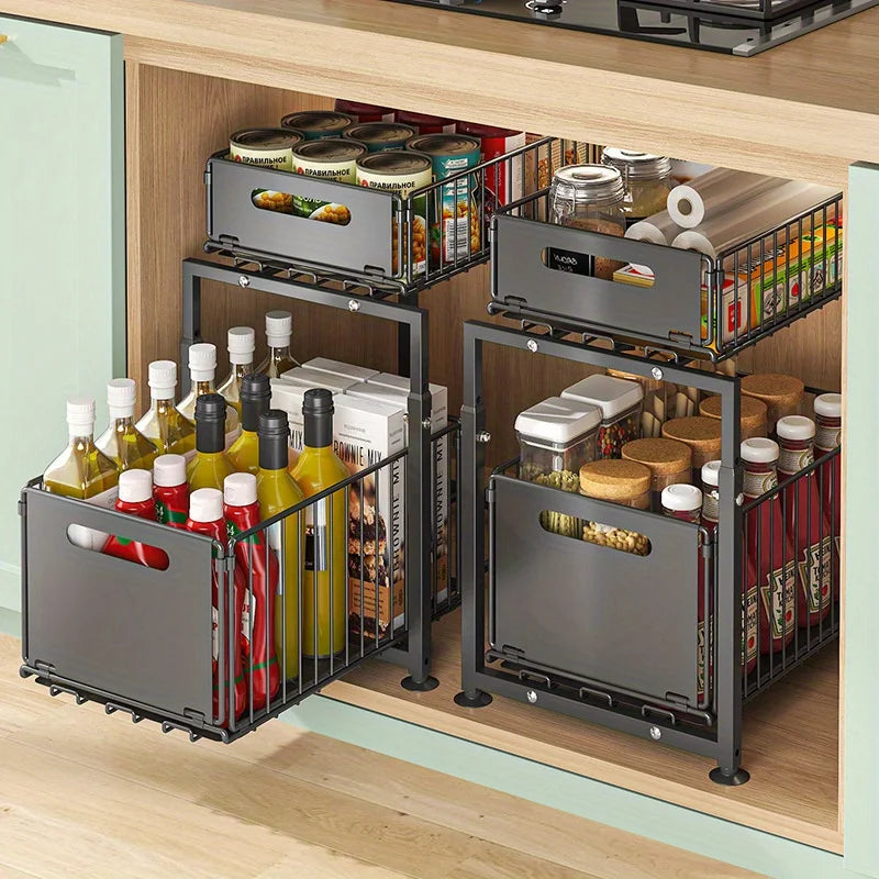 Adjustable Height Under Sink Storage Rack For Kitchen Cabinet Organization