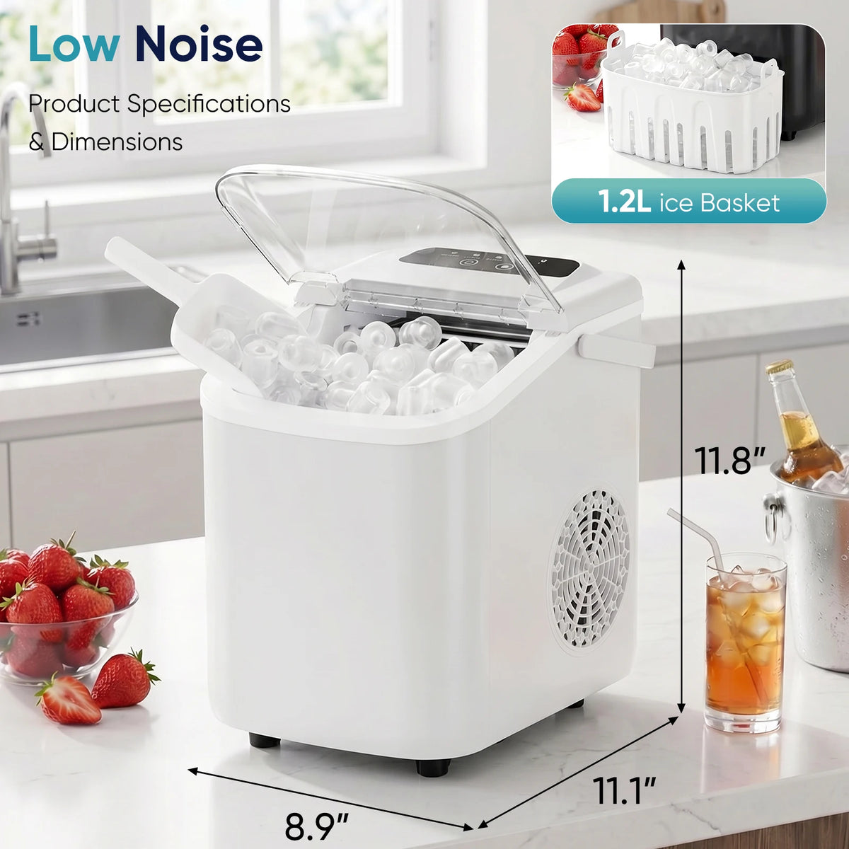 Compact Countertop Portable Ice Maker With Scoop And Handle
