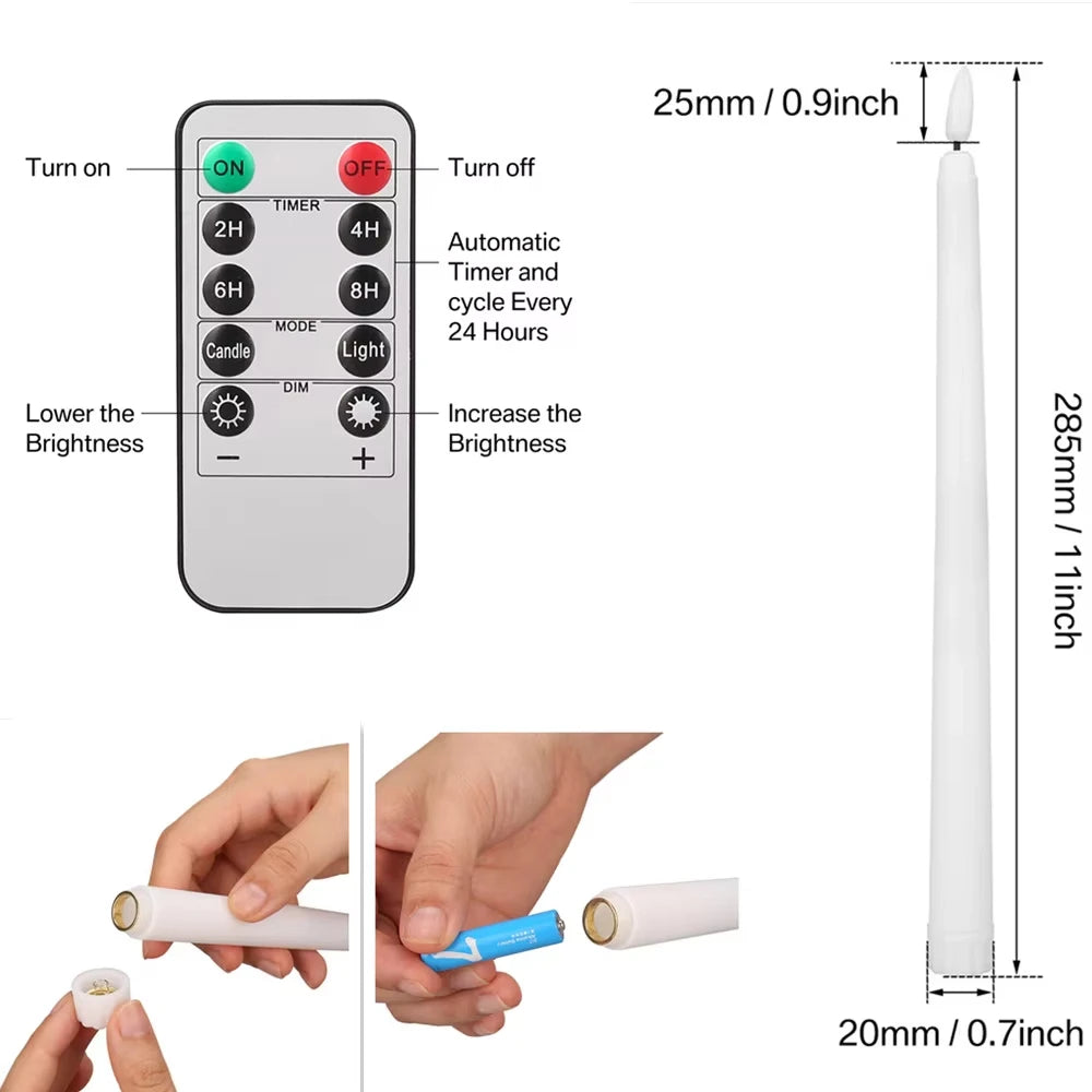 Battery Operated LED Flameless Taper Candles With Remote Control