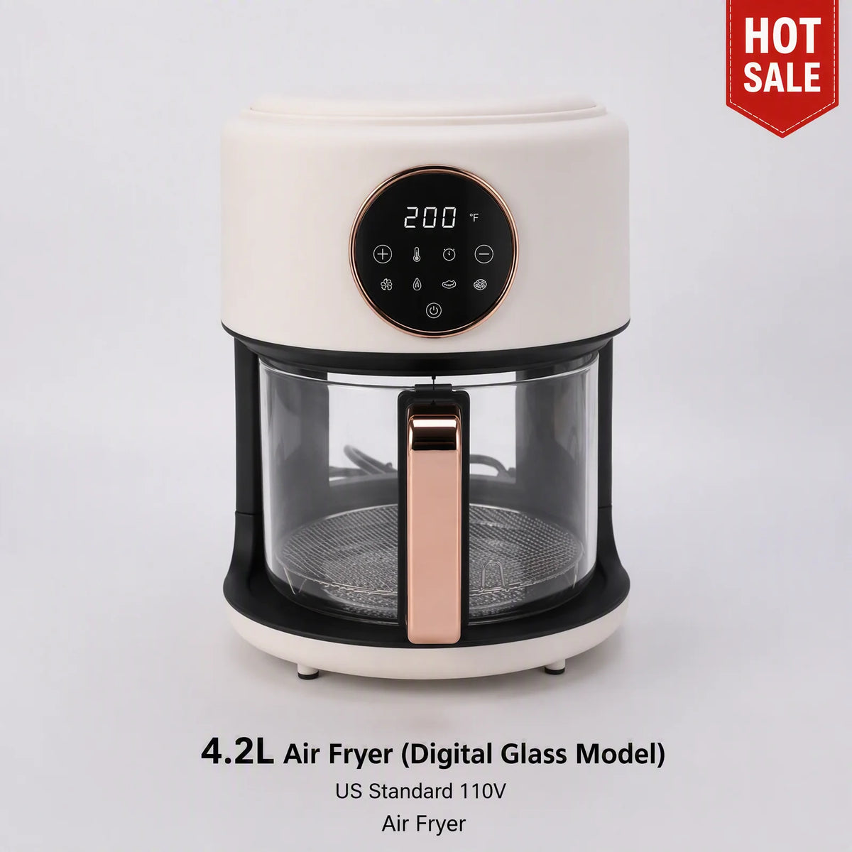 Bymaocar 1200W Touchscreen Air Fryer With Borosilicate Glass Chamber