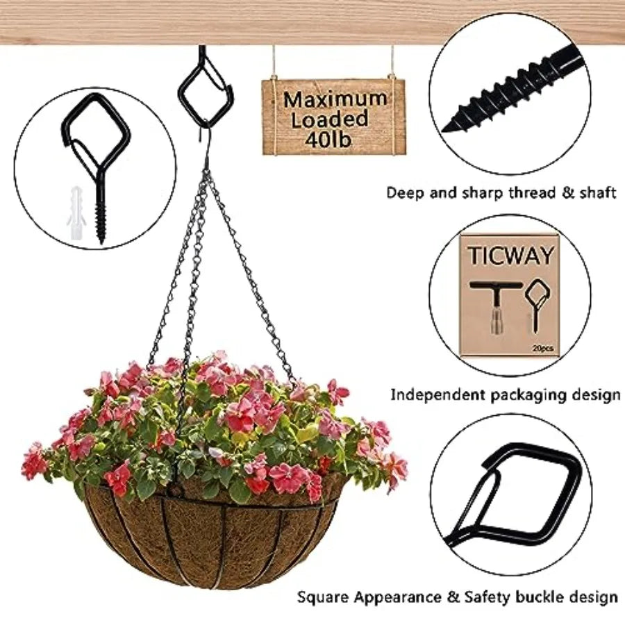 Square Screw Hooks With Safety Buckle For Outdoor String Lighting