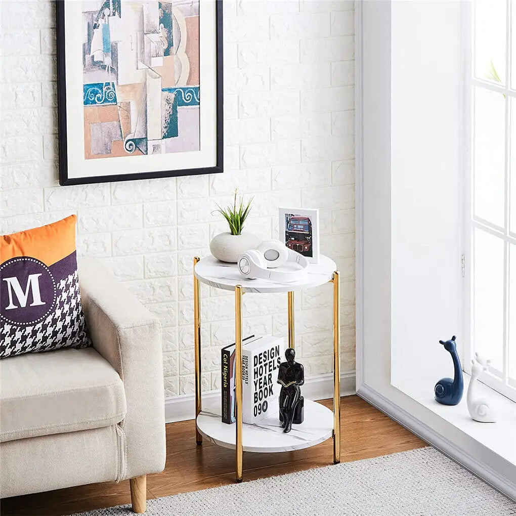 Luvodi Modern Two Tier Round Metal Storage End Table