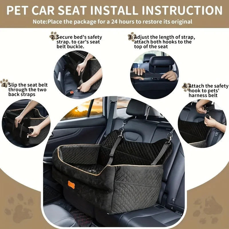 Dog Car Seat Booster Cushion With Memory Foam And Strap