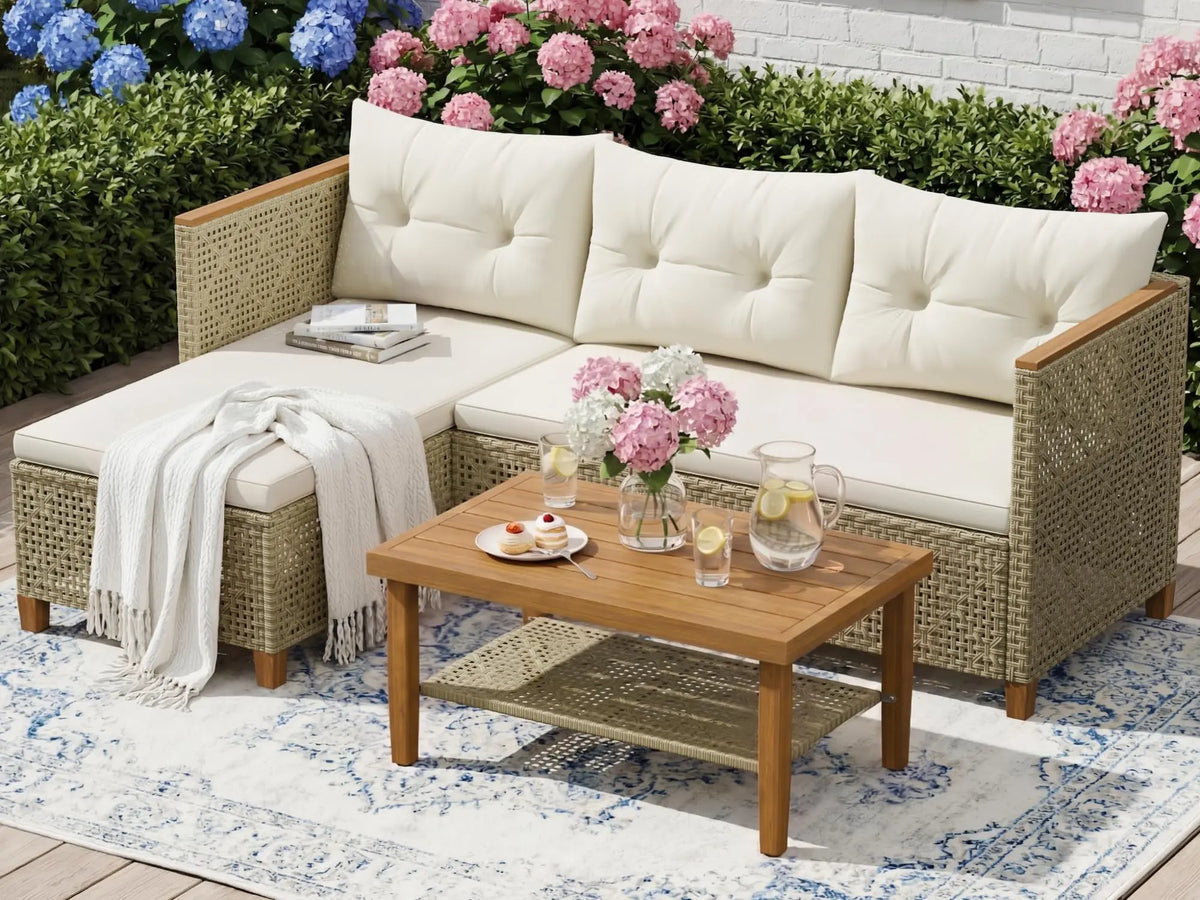 Devoko Wicker Patio Outdoor Sofa Sectional Couch Set With Pillows
