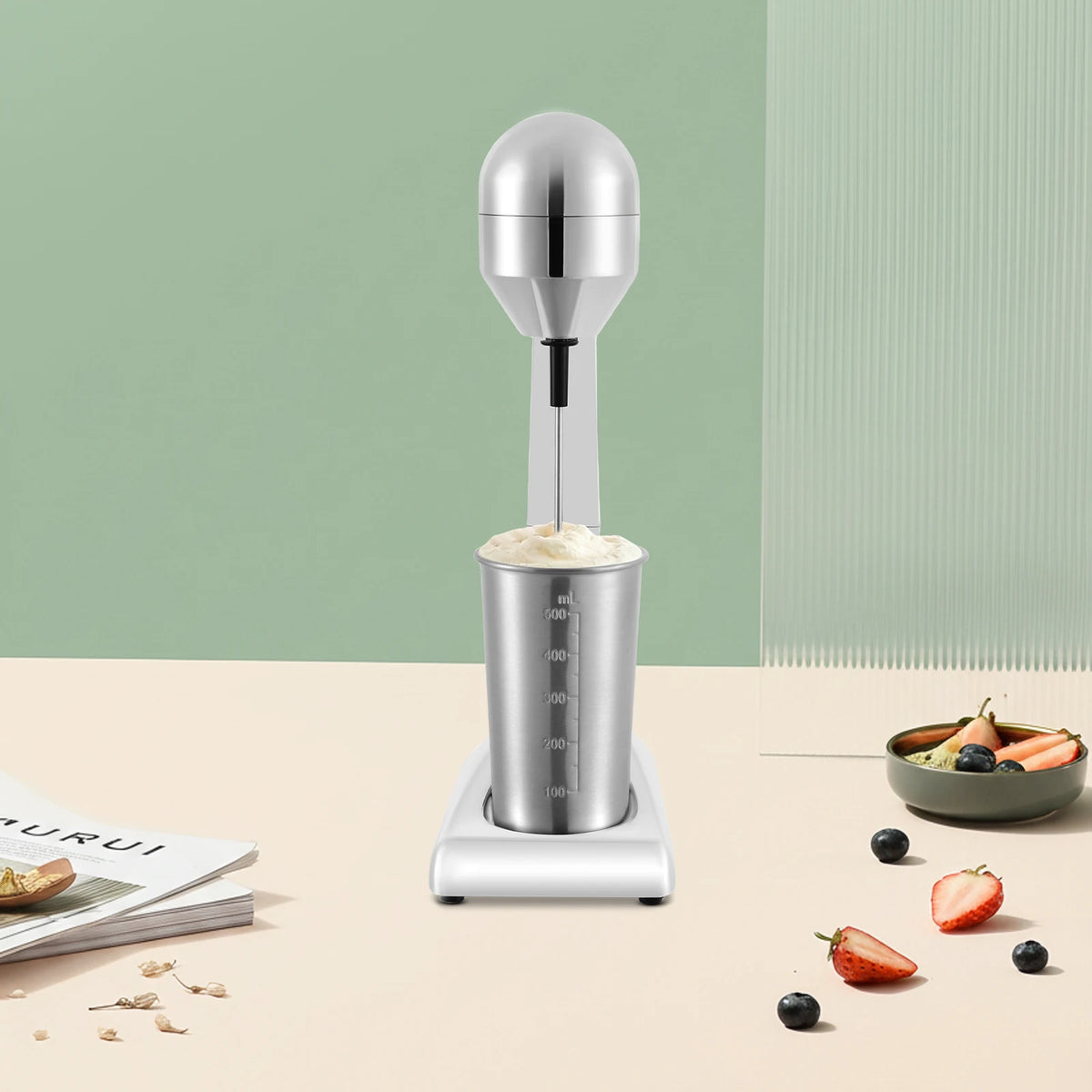 Portable Electric Milkshake Maker With Dual Speed Stainless Steel Mixer