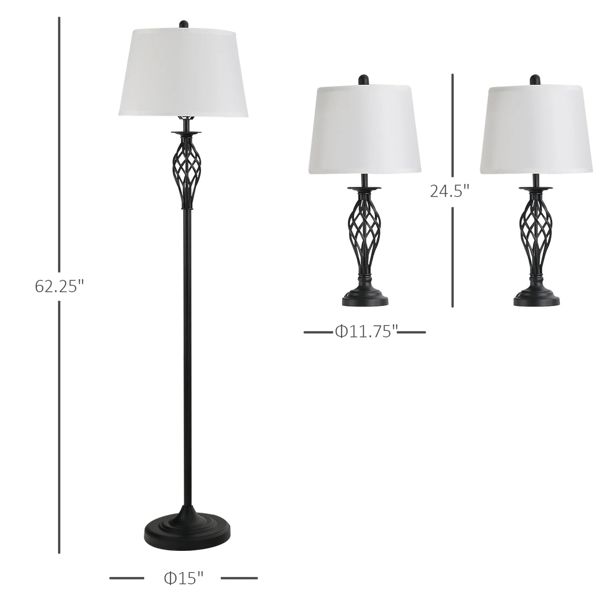 HOMCOM 3 Piece Contemporary Table And Floor Lamp Set