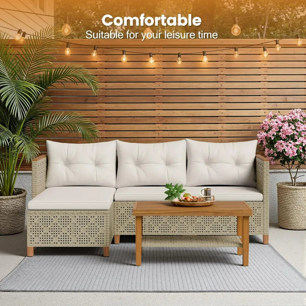 Devoko Wicker Patio Outdoor Sofa Sectional Couch Set With Pillows
