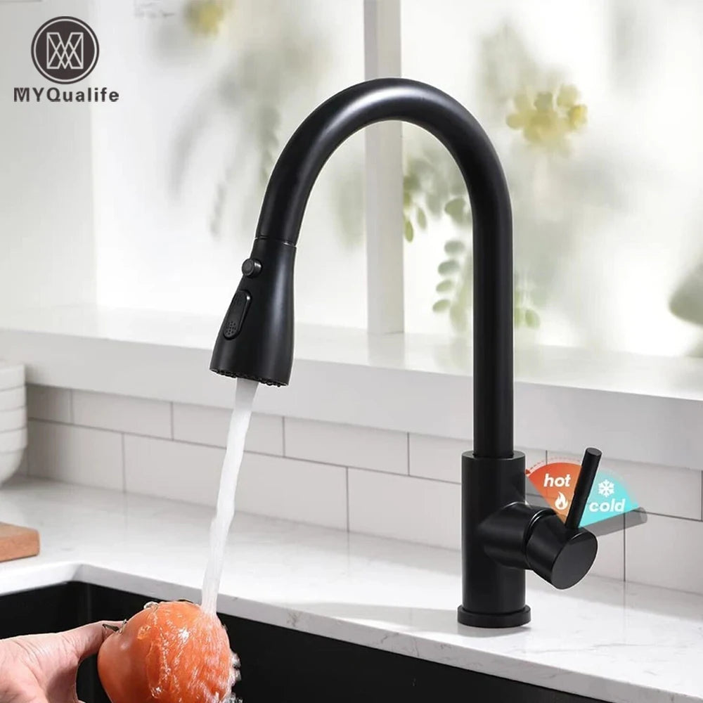 Myqualife Pull Out Deck Mounted Kitchen Sink Faucet Mixer Tap