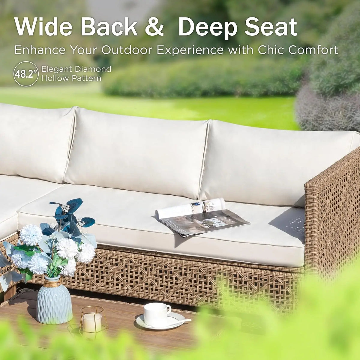 Outdoor Rattan Sectional Patio Sofa Set With Wood Frame