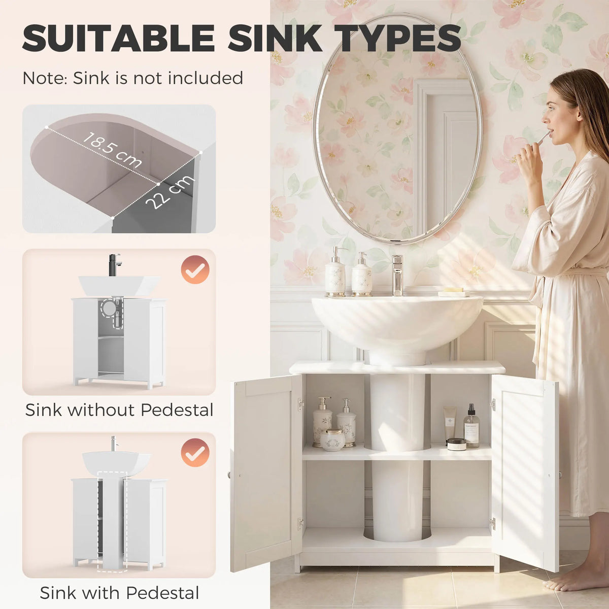Kleankin Freestanding Bathroom Pedestal Sink Cabinet With U Shape Cutout Shelf