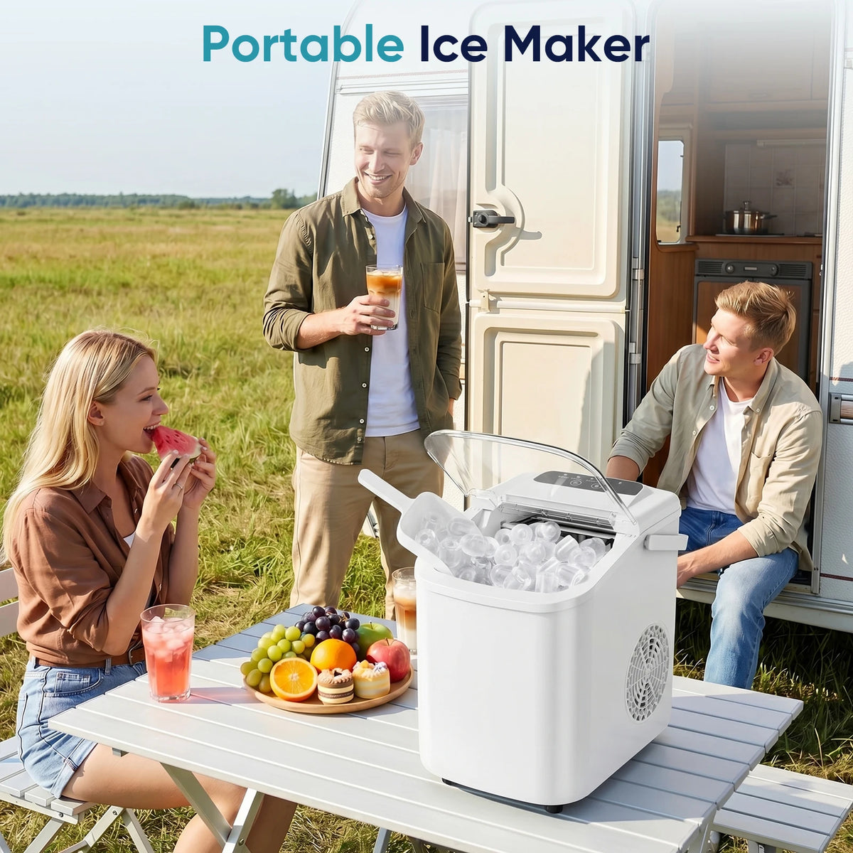 Compact Countertop Portable Ice Maker With Scoop And Handle