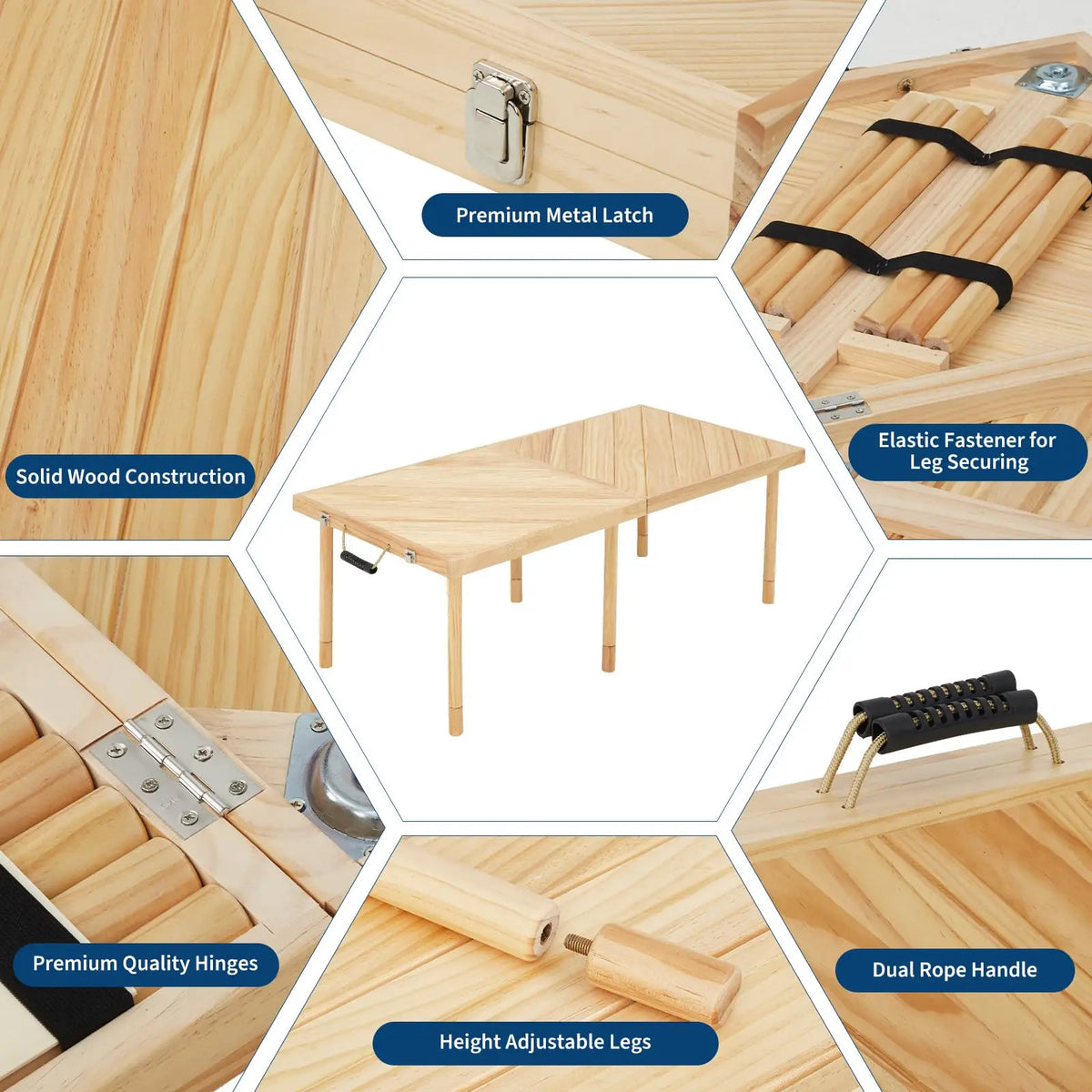 HiMiss Outdoor Folding Wood Picnic Table For Camping Patio