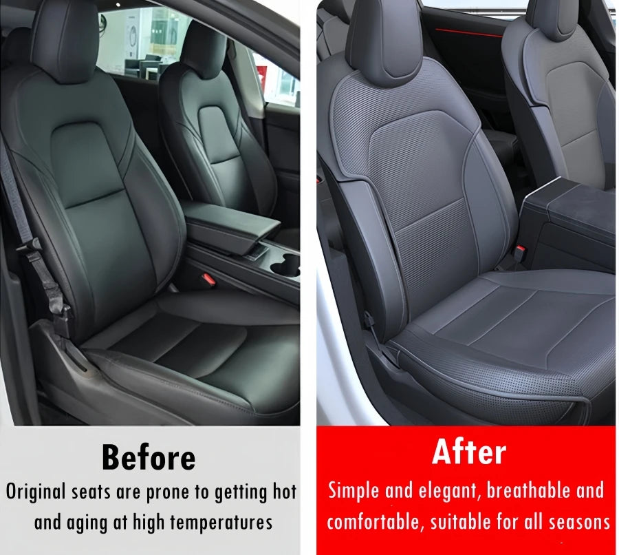 Tesla Model Y Three Nappa Leather Breathable Car Seat Protector