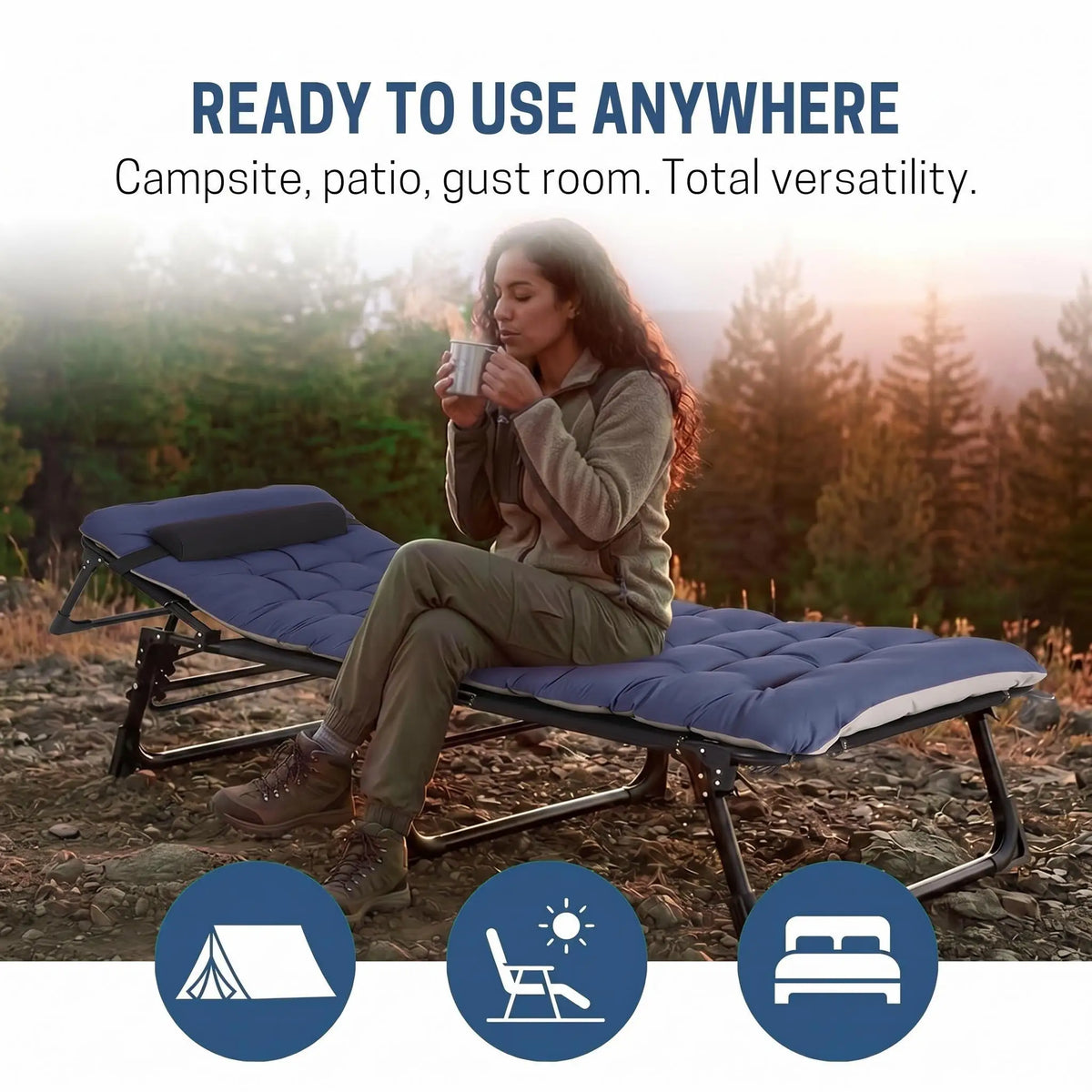 Hosslly Heavy Duty Folding Camping Cot With Mattress Pad