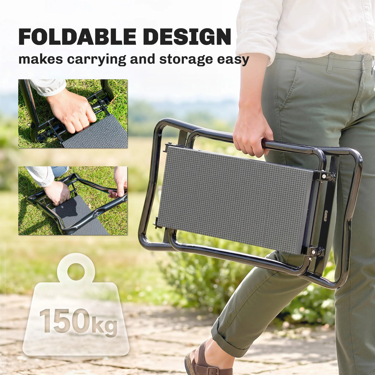 Outsunny Folding Garden Kneeler Bench With Tool Pouch