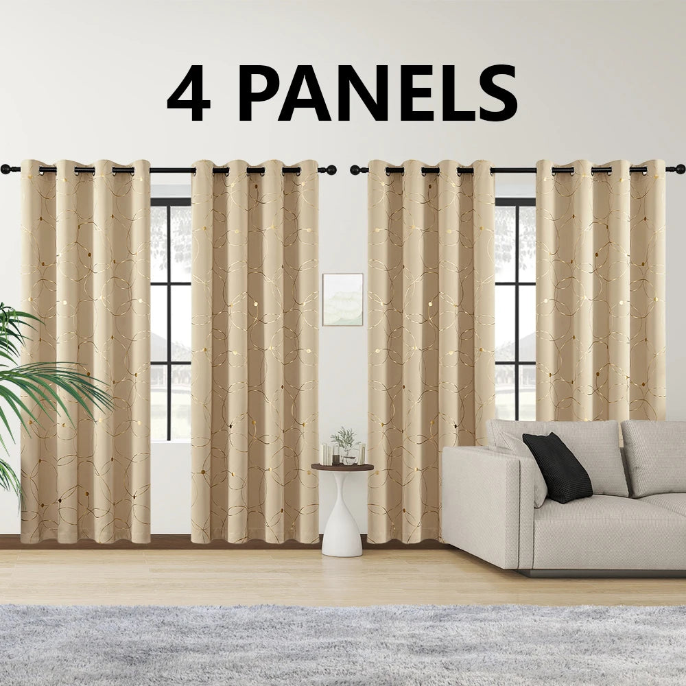 Thermal Insulated Blackout Curtains Grommet Foil Printed Panels