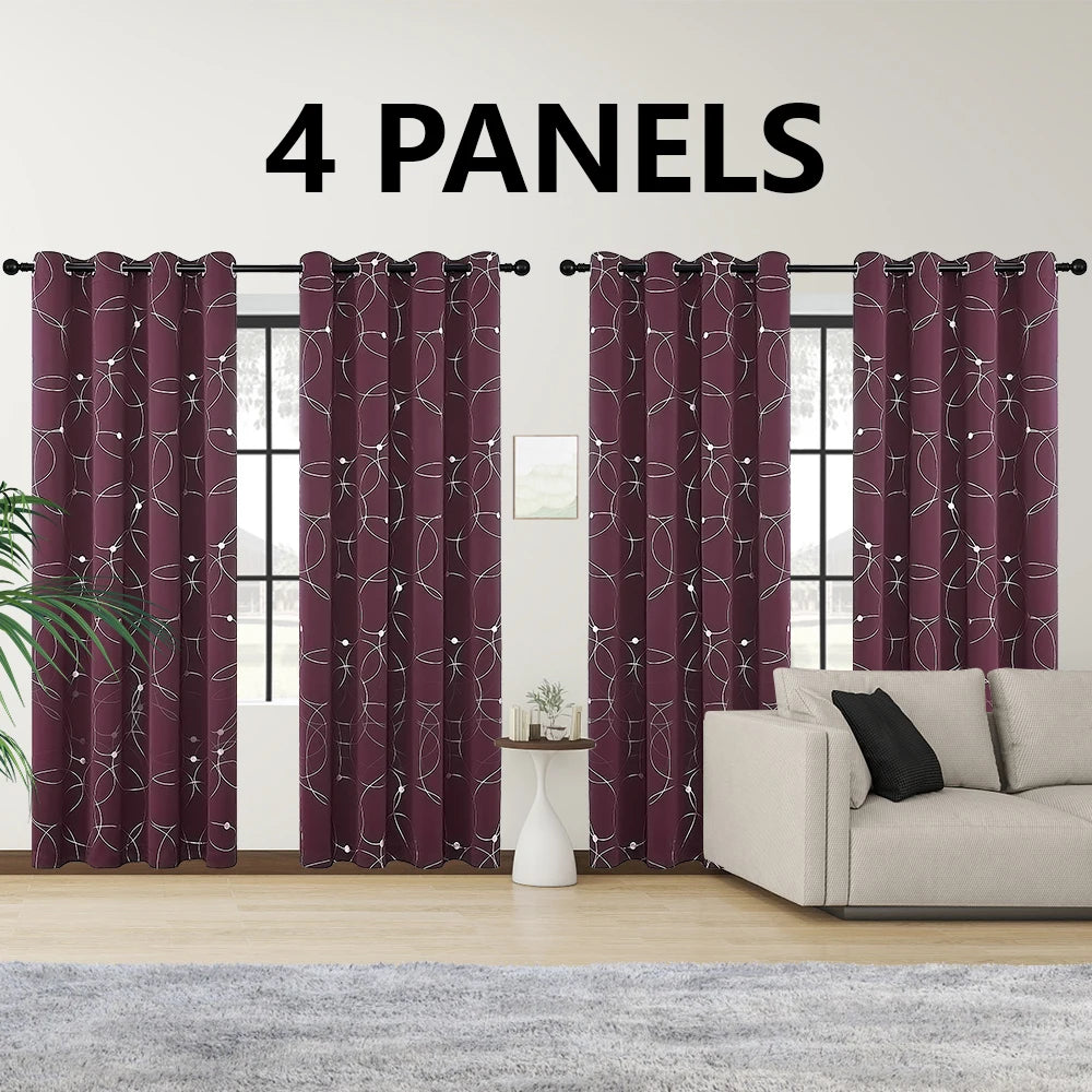 Thermal Insulated Blackout Curtains Grommet Foil Printed Panels