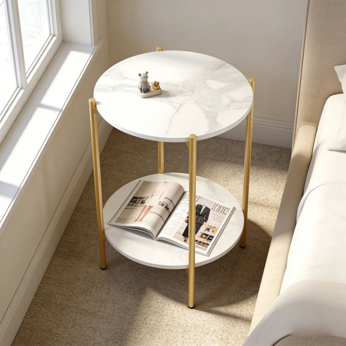 Luvodi Modern Two Tier Round Metal Storage End Table