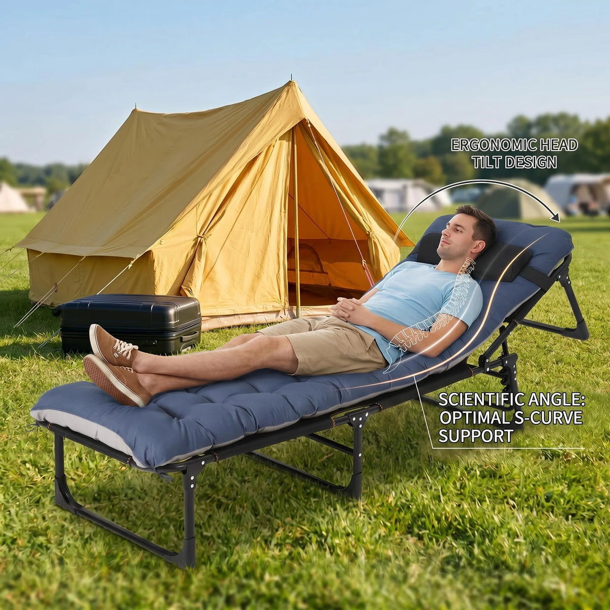 Hosslly Heavy Duty Folding Camping Cot With Mattress Pad