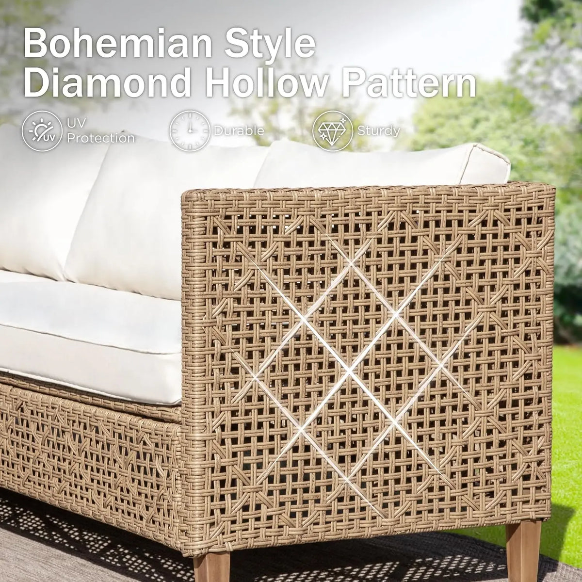 Outdoor Rattan Sectional Patio Sofa Set With Wood Frame