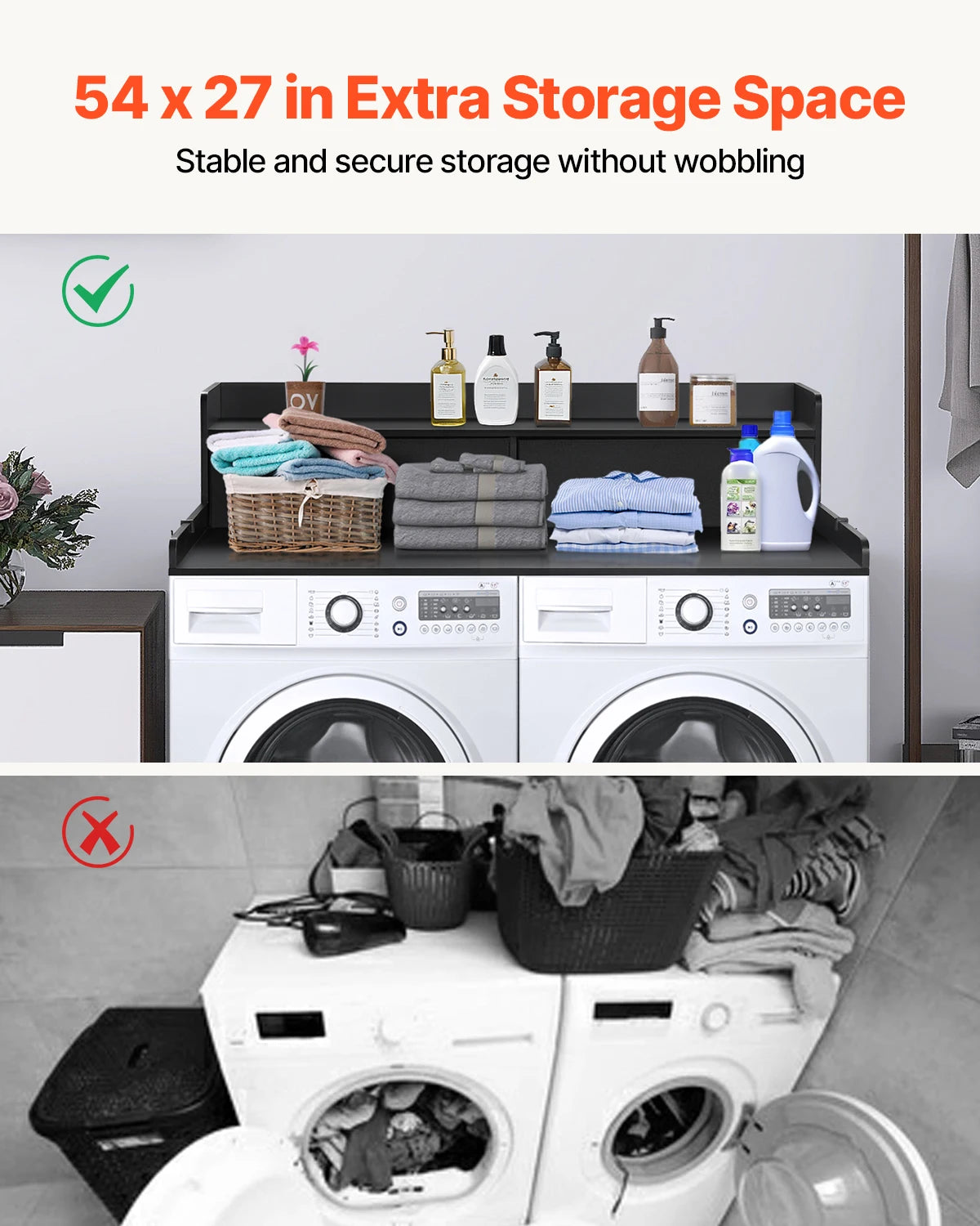 SucceBuy Wall Mounted Metal Washer Dryer Countertop Laundry Shelf