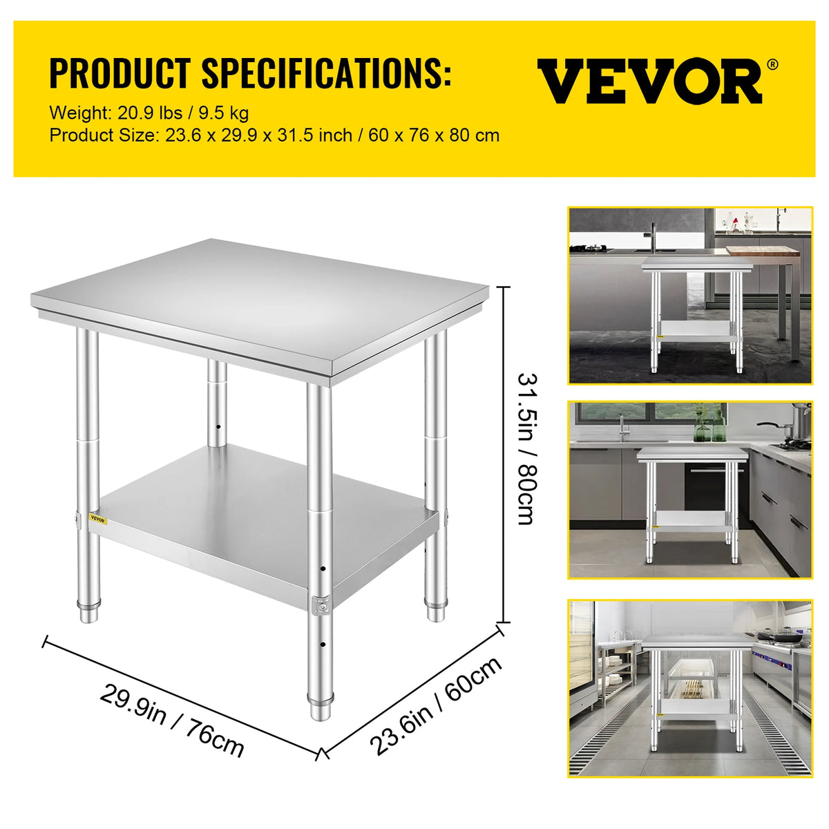 Commercial Stainless Steel Kitchen Work Bench With Undershelf