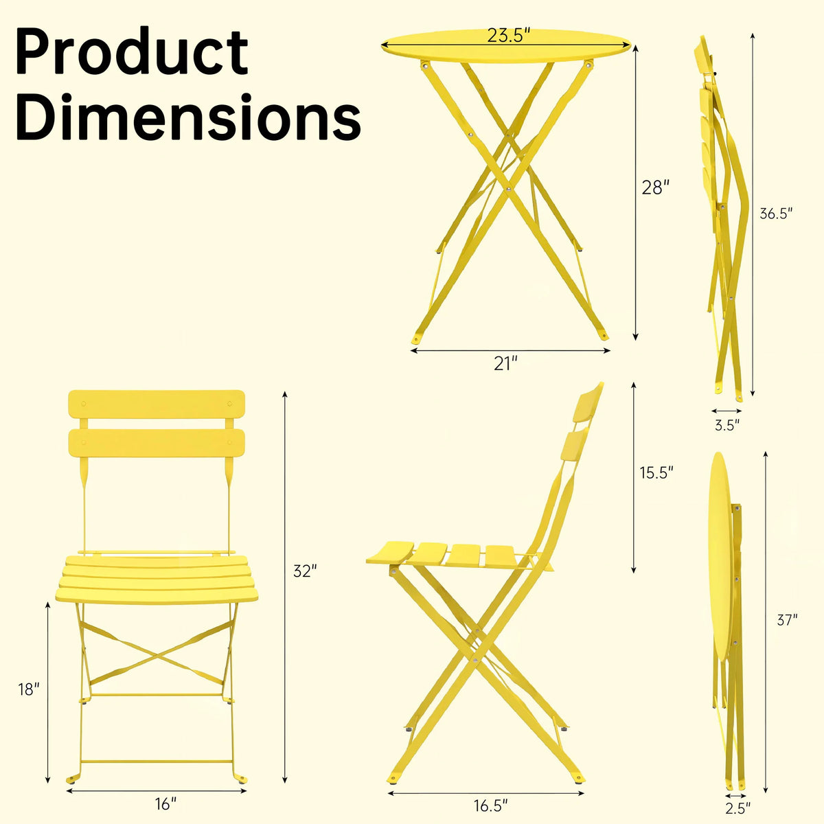 Tuarex Three Piece Folding Steel Bistro Set For Patio