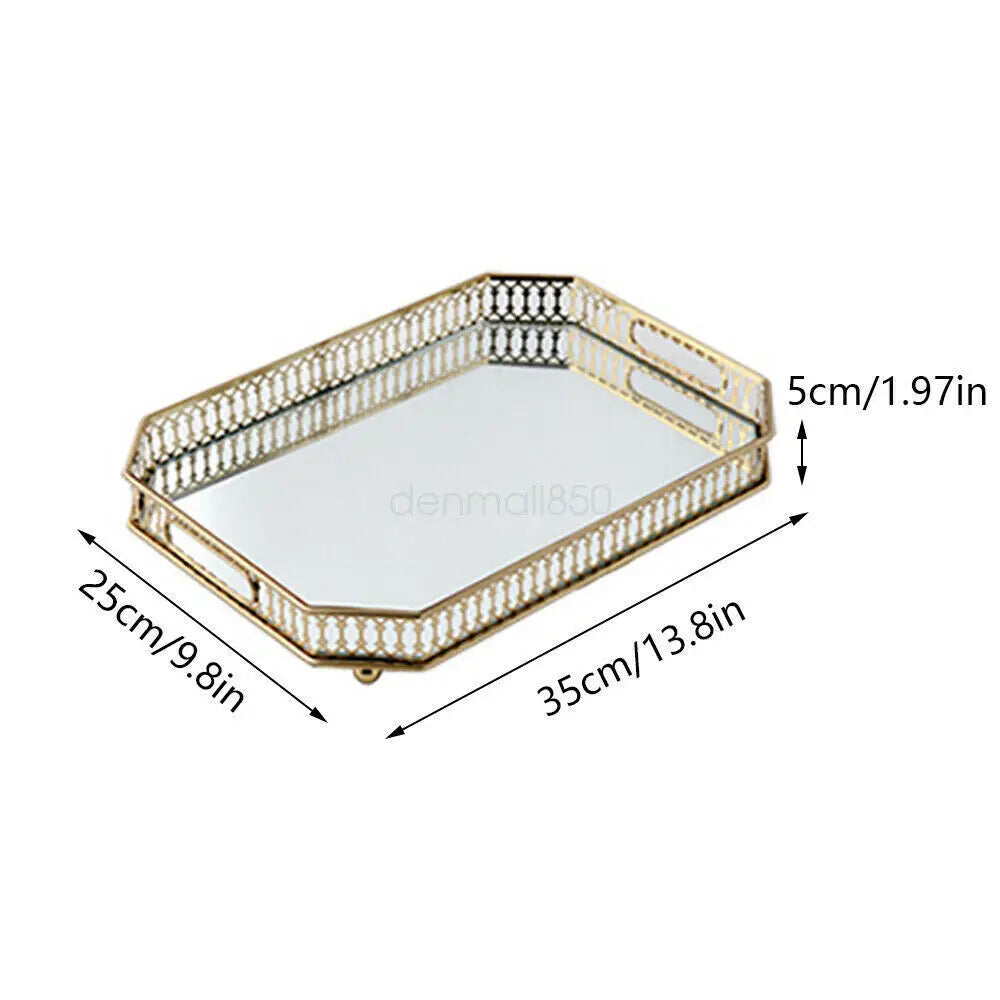 Decorative Glass Top Metal Vanity Tray For Makeup Jewelry Storage