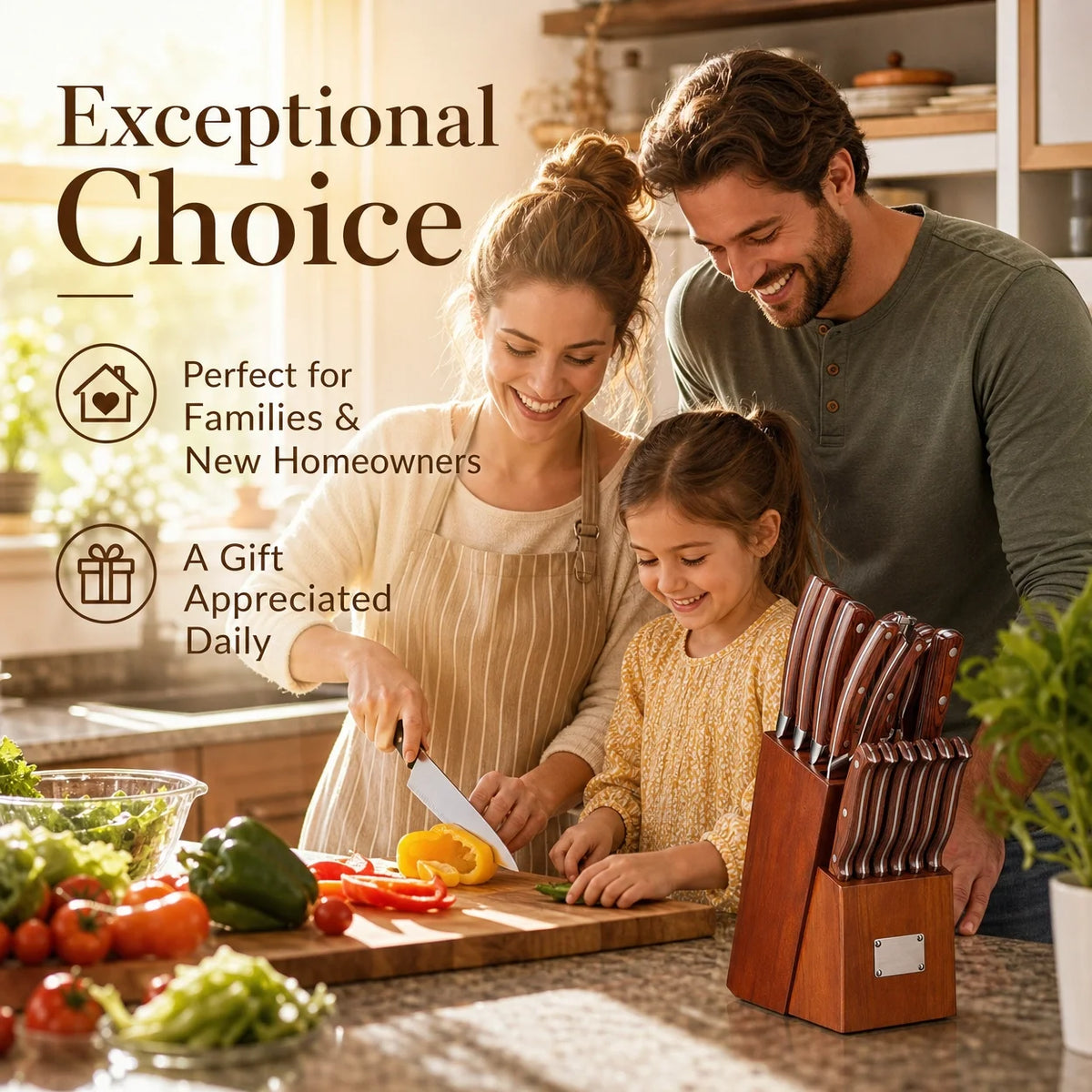 Complete Kitchen Knife Set With Wooden Block And Sharpener