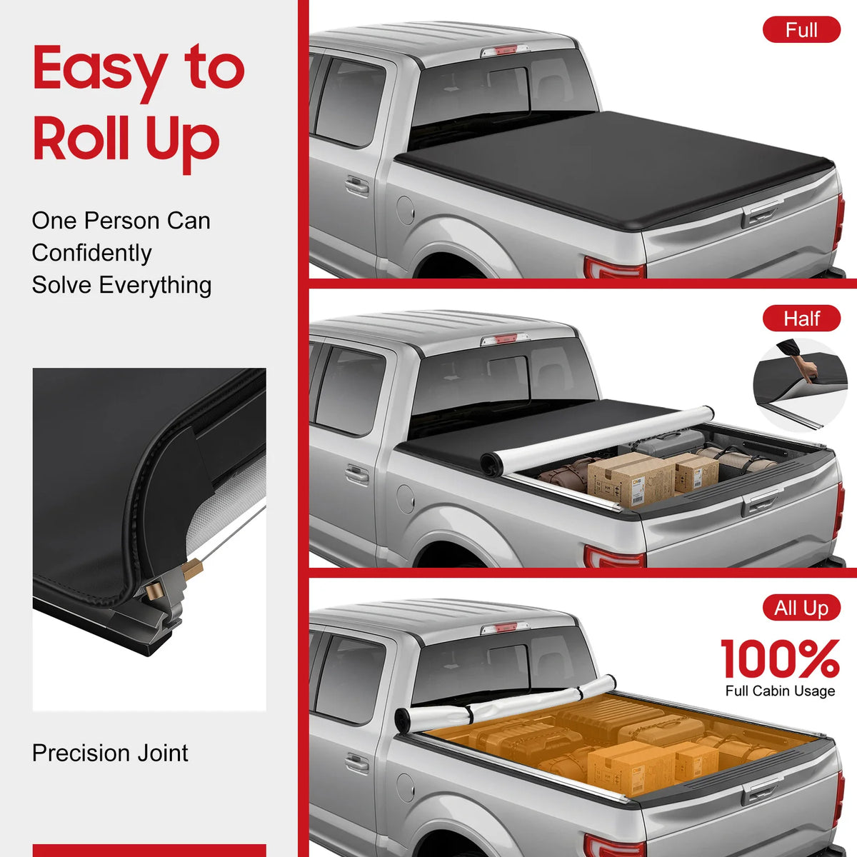 Bymaocar Soft Foldable Truck Bed Tonneau Cover For Pickup Vehicles
