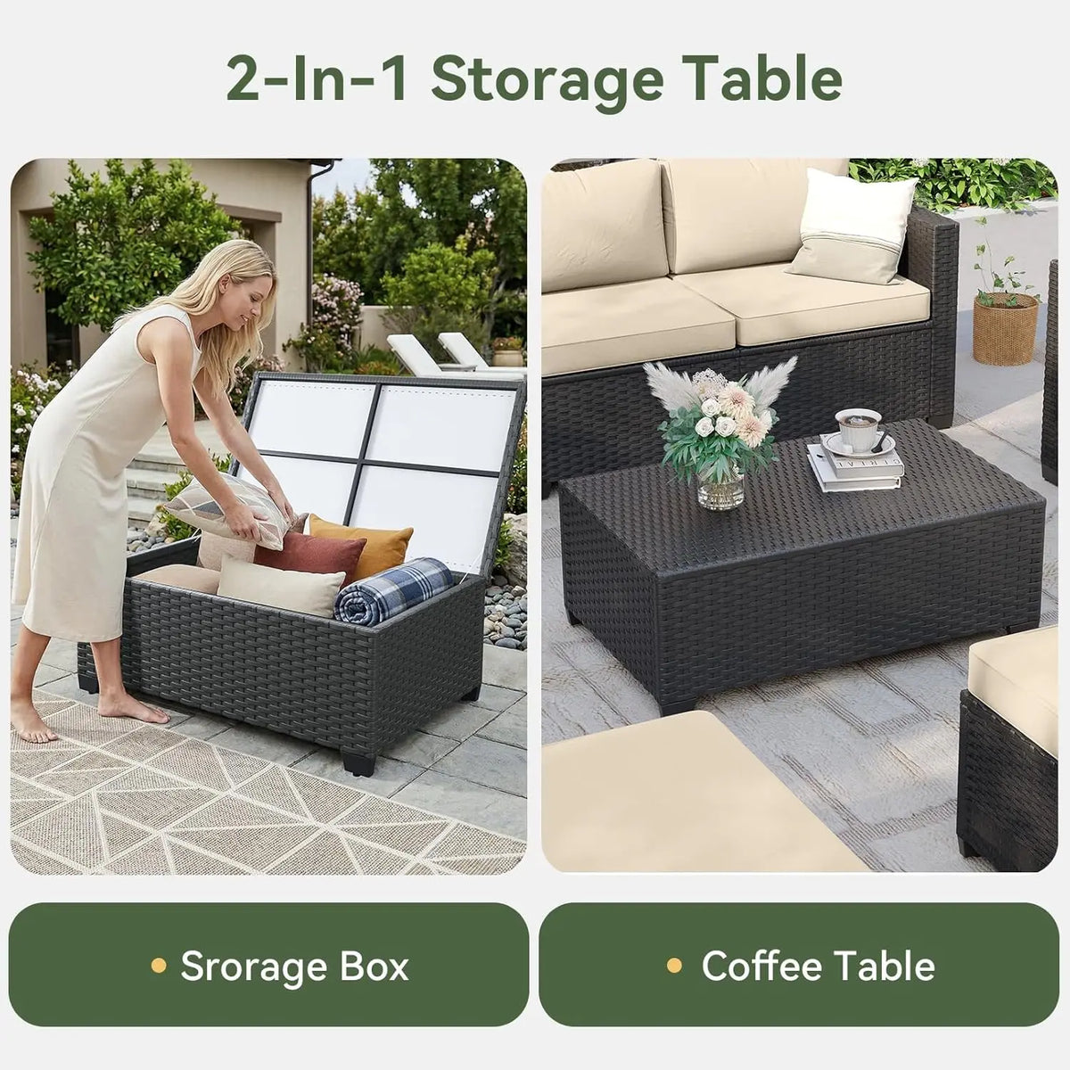 Rattan Patio Furniture Set With Fire Pit Table And Sectional Sofa