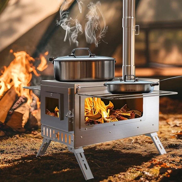 Portable Stainless Steel Wood Burning Tent Stove With Chimney Pipes