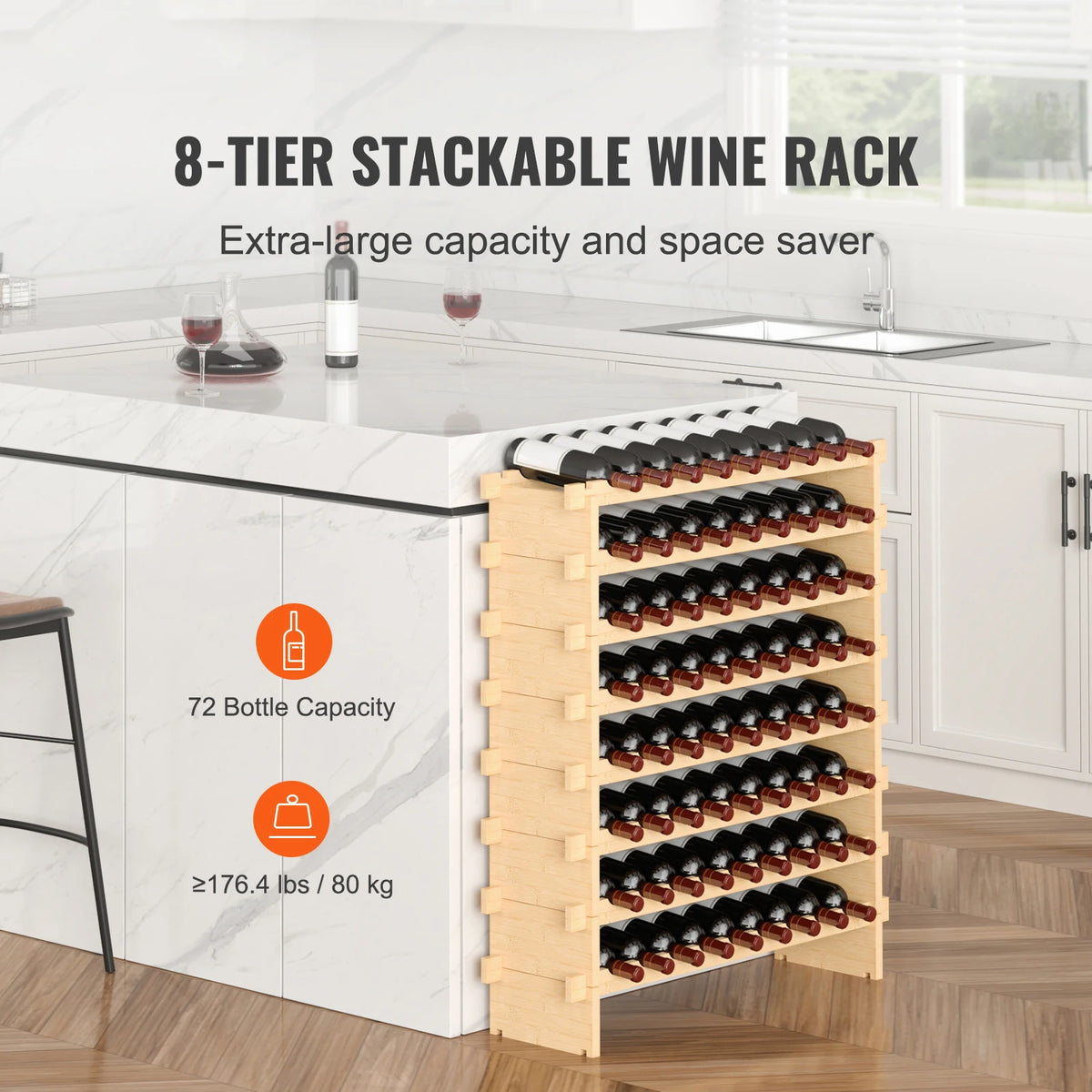 SucceBuy Bamboo Stackable Wine Rack Free Standing Bottle Organizer