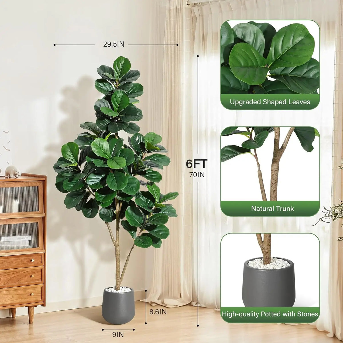 HiMiss Artificial Fiddle Leaf Fig Tree With Planter