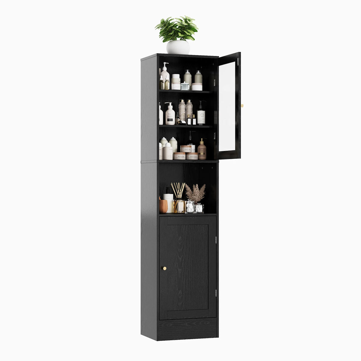HOSSLLY Slim Bathroom Storage Cabinet With Glass Doors And Shelves
