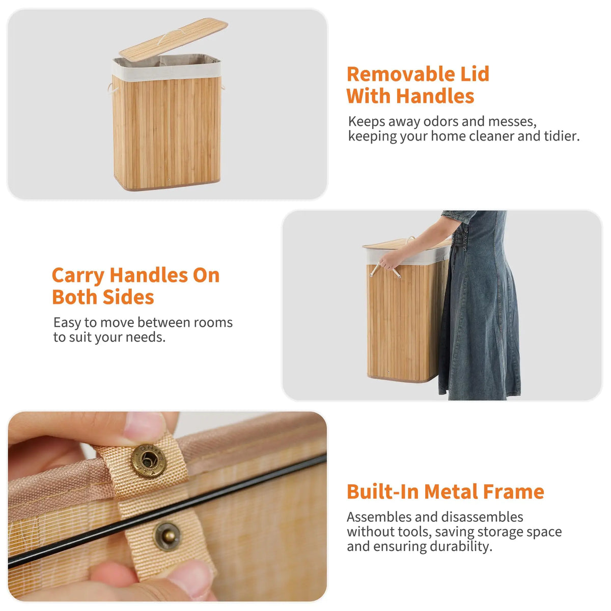 HiMISS Foldable Bamboo Laundry Hamper With Removable Liner