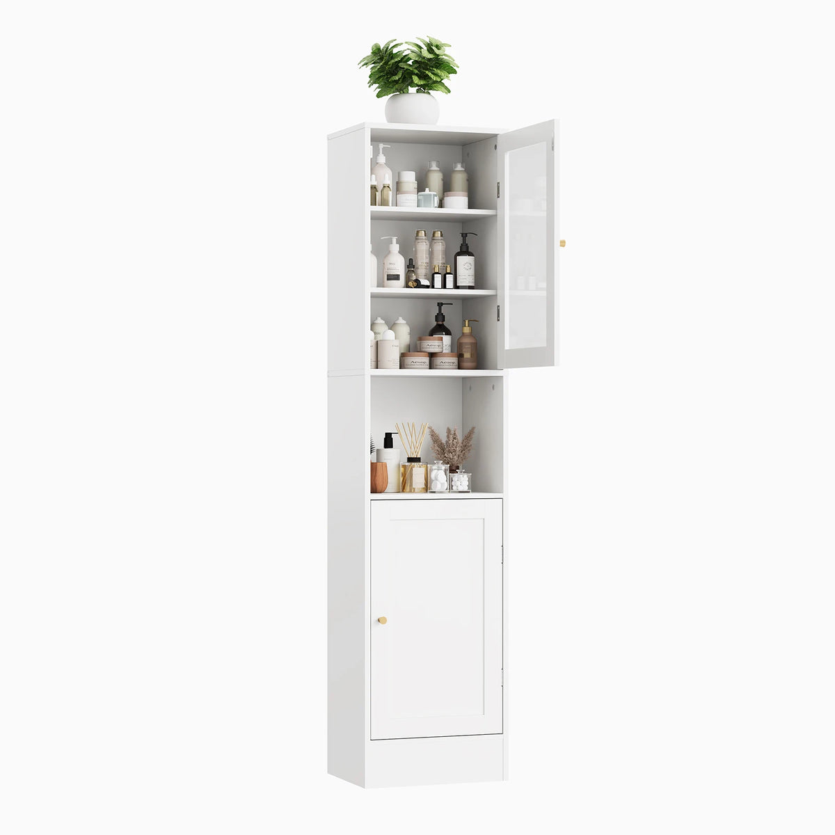 HOSSLLY Slim Bathroom Storage Cabinet With Glass Doors And Shelves