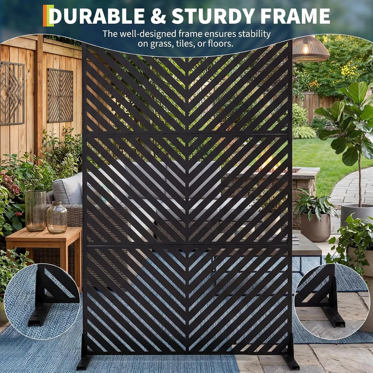 Freestanding Metal Garden Privacy Screen With Laser Cut Design