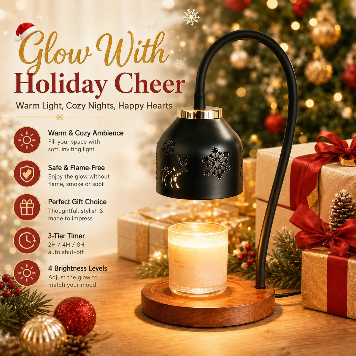 Snowflake Deer Candle Warmer Lamp With Adjustable Height