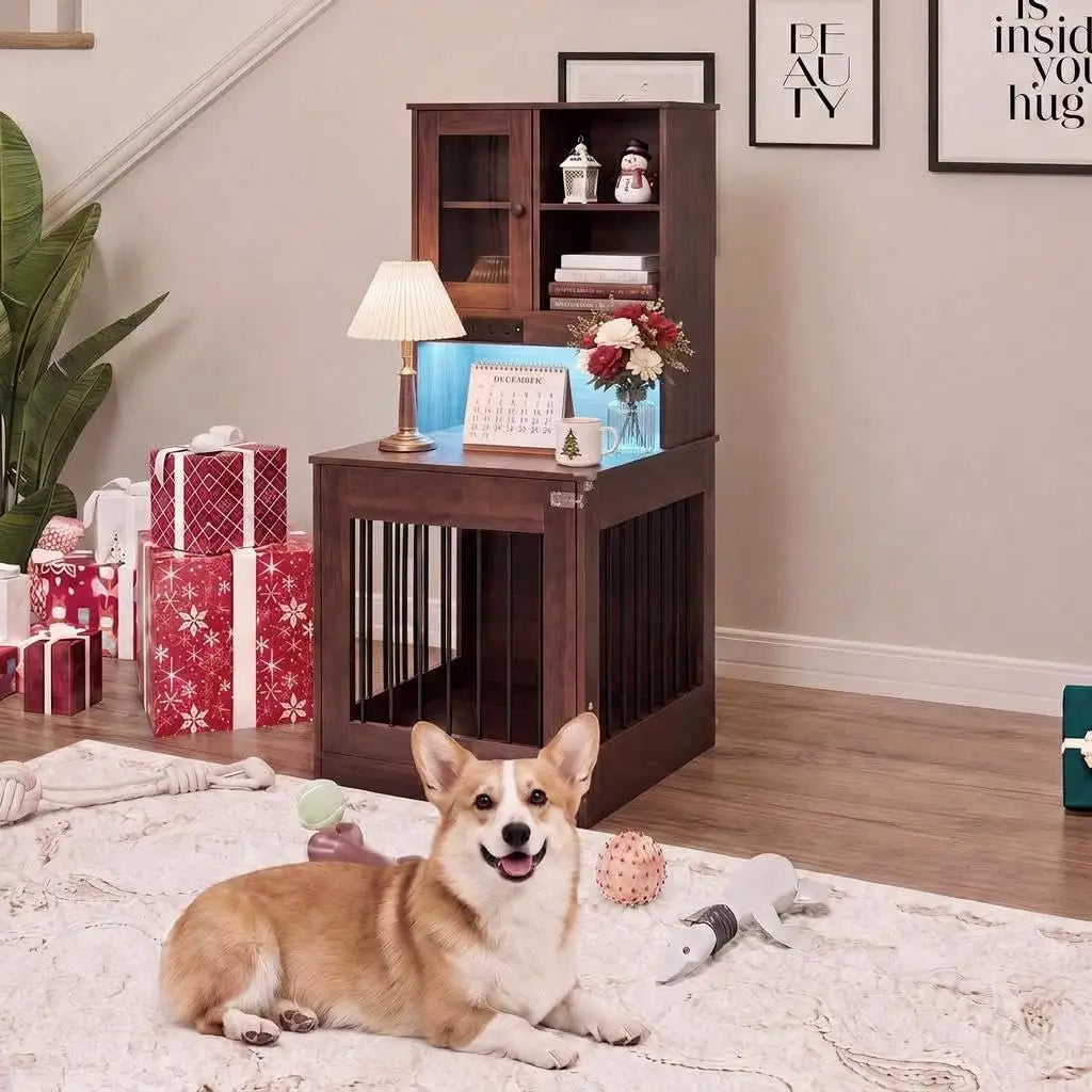 Premium Wooden Dog Crate Furniture Nightstand For Small Pets