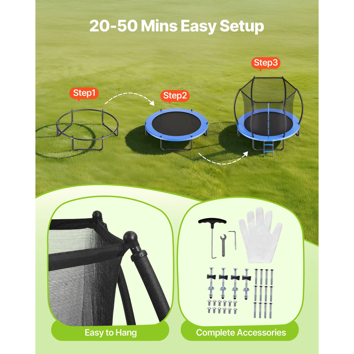 Succebuy Round Trampoline With Enclosure Net And Safety Pad