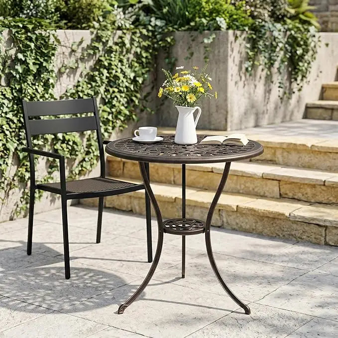 HiMiss Round Aluminum Side Table With Umbrella Hole