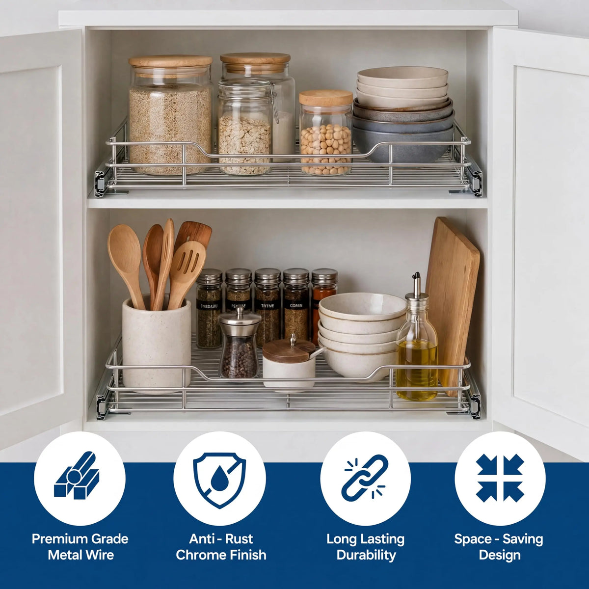 HiMISS Stainless Steel Pull Out Kitchen Cabinet Organizer